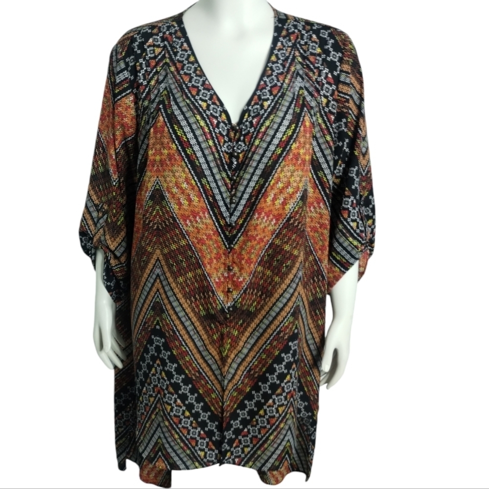 CATO Festival Boho Oversized Geometric Kaftan Dress Pancho Women's 22/24W Kimono - Picture 2 of 9